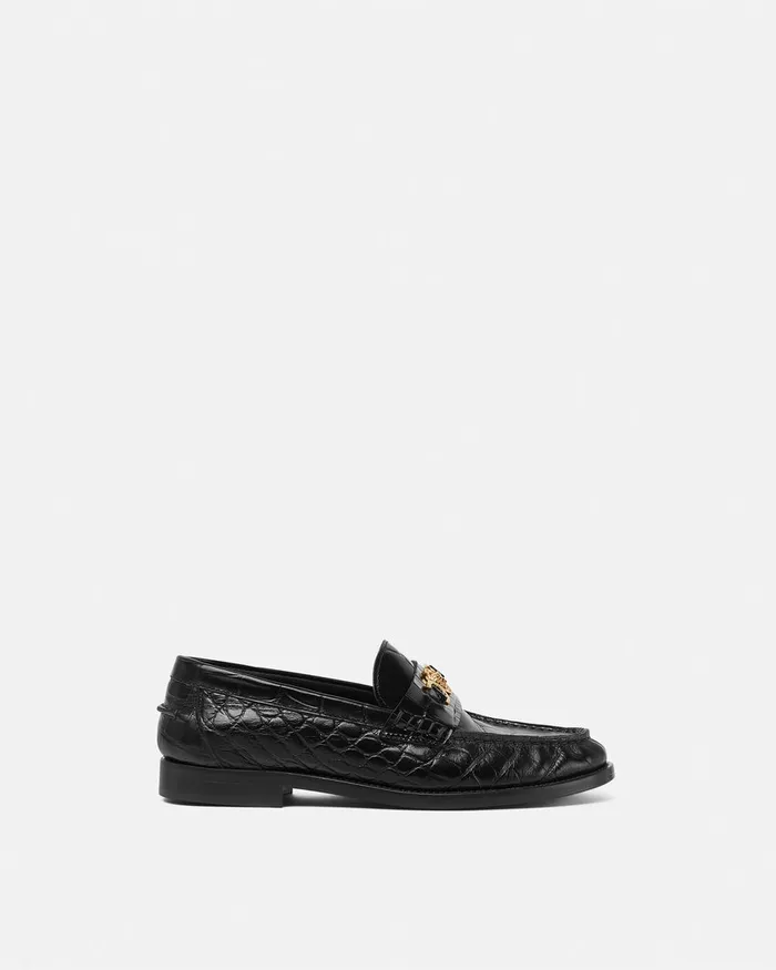 Versace CrocEffect Medusa 03995 Loafers Blackgold Women Loafers and Flats