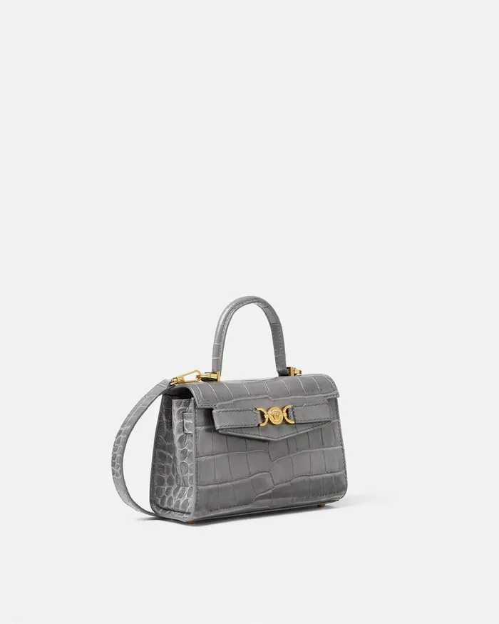 Versace CrocEffect Medusa 03995 Small Handbag Gray Women Top Handle