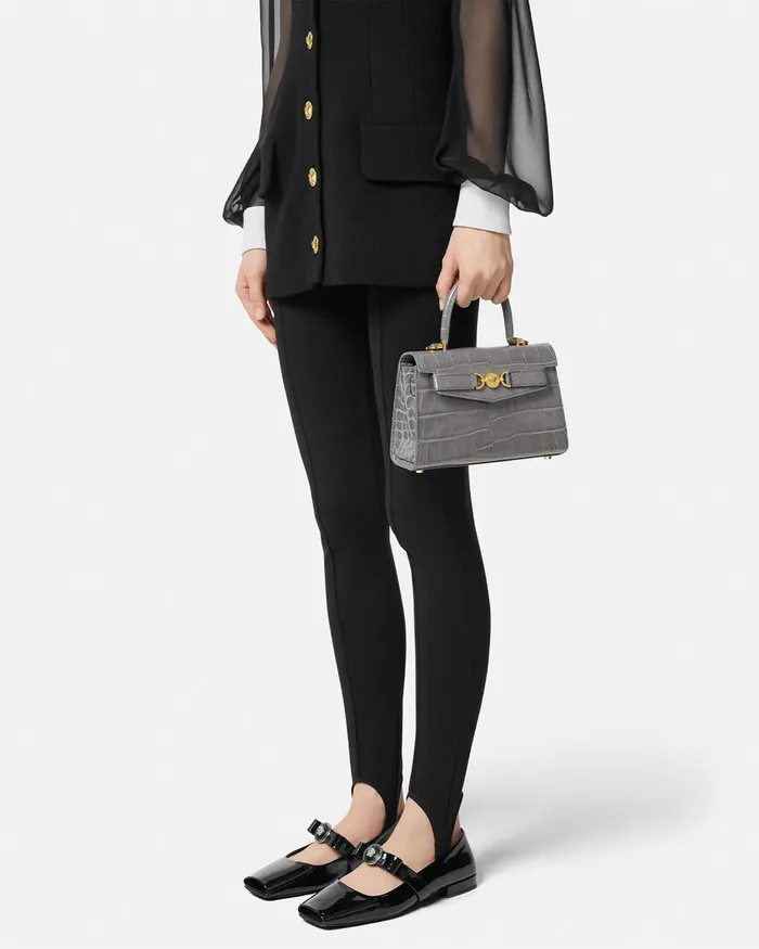 Versace CrocEffect Medusa 03995 Small Handbag Gray Women Top Handle