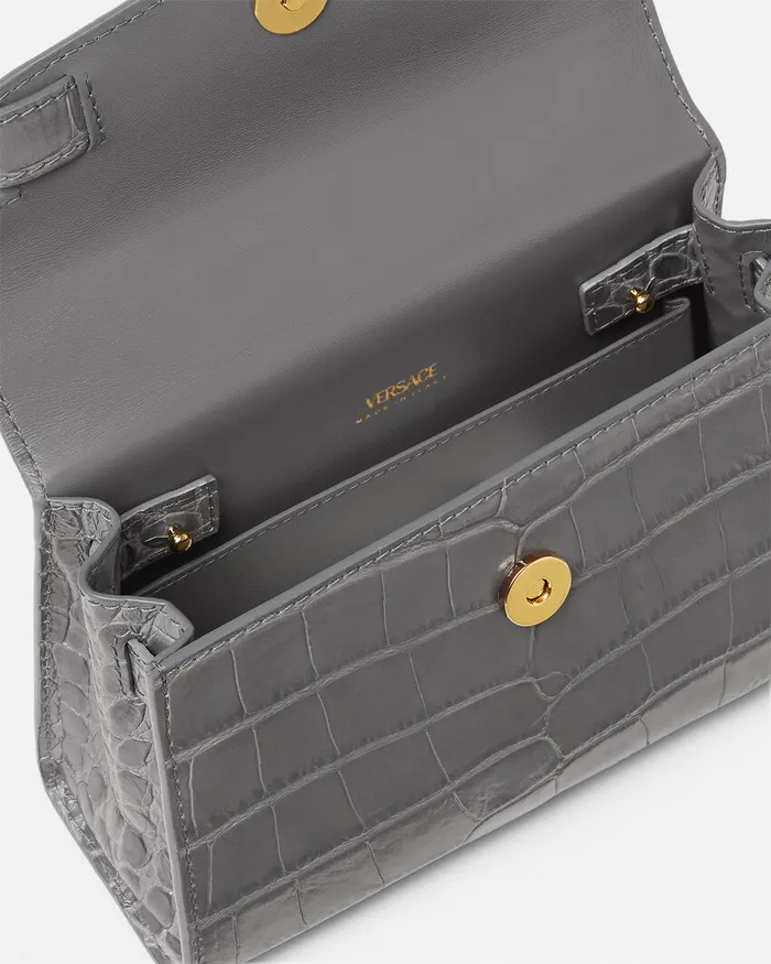 Versace CrocEffect Medusa 03995 Small Handbag Gray Women Top Handle