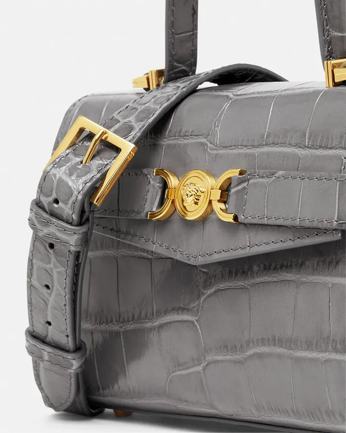 Versace CrocEffect Medusa 03995 Small Handbag Gray Women Top Handle