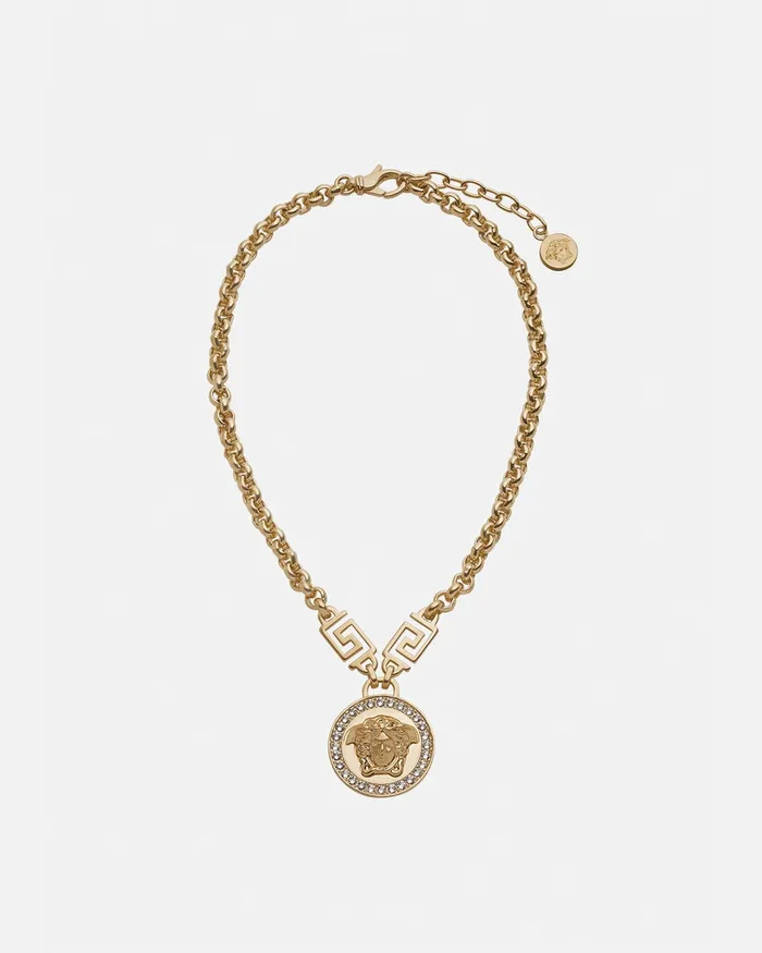 Versace Crystal La Medusa Greca Necklace Gold WomenMen Necklaces