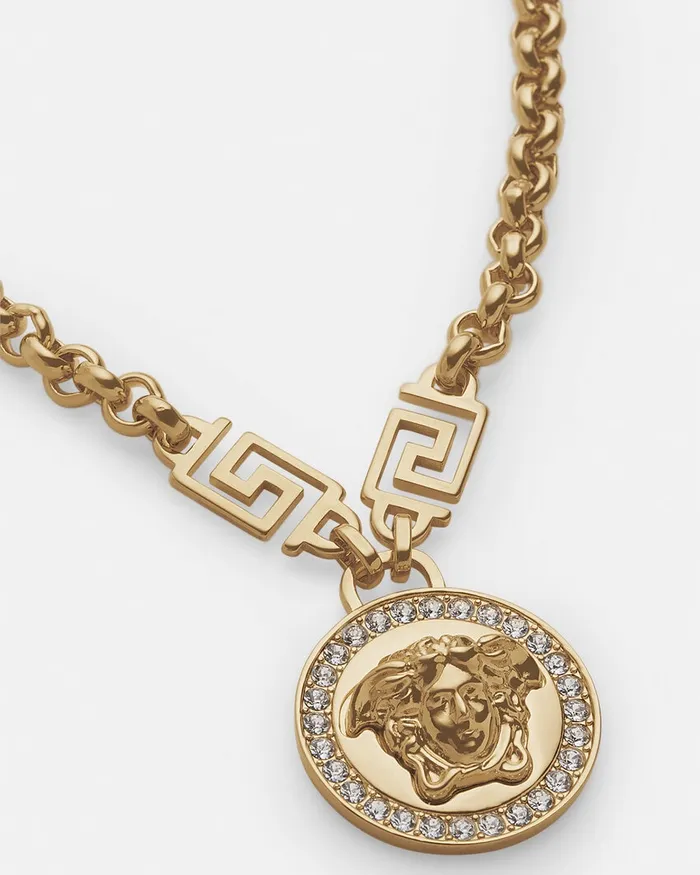 Versace Crystal La Medusa Greca Necklace Gold WomenMen Necklaces