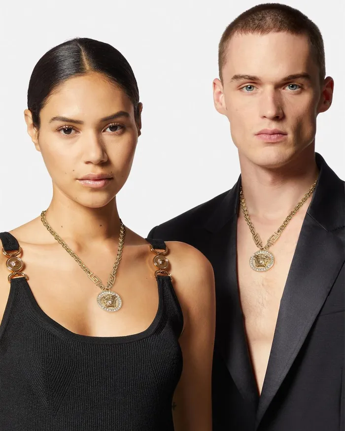 Versace Crystal La Medusa Greca Necklace Gold WomenMen Necklaces