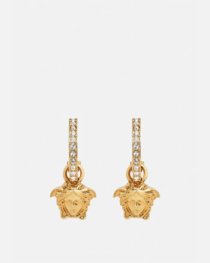 Versace Crystal La Medusa Hoop Earrings Gold WomenMen Earrings