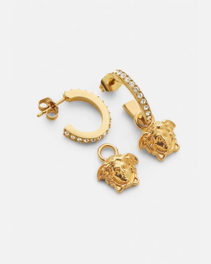 Versace Crystal La Medusa Hoop Earrings Gold WomenMen Earrings
