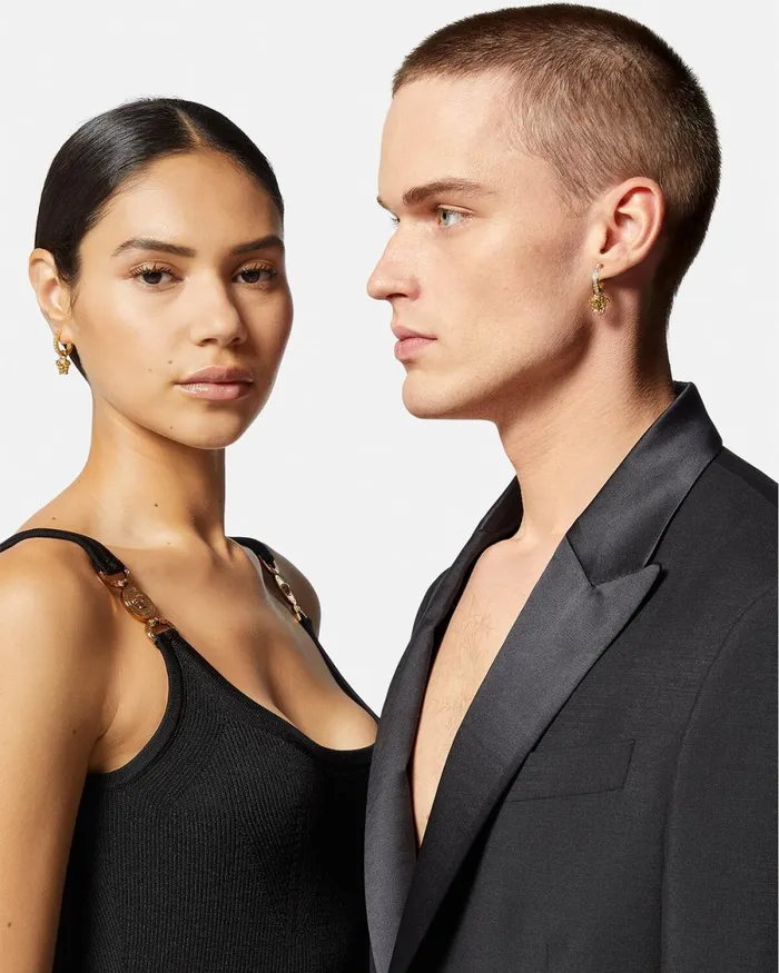 Versace Crystal La Medusa Hoop Earrings Gold WomenMen Earrings