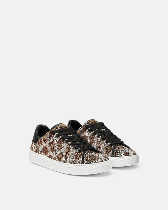 Versace Crystal Leopard Greca Sneakers Animalier Women Sneakers