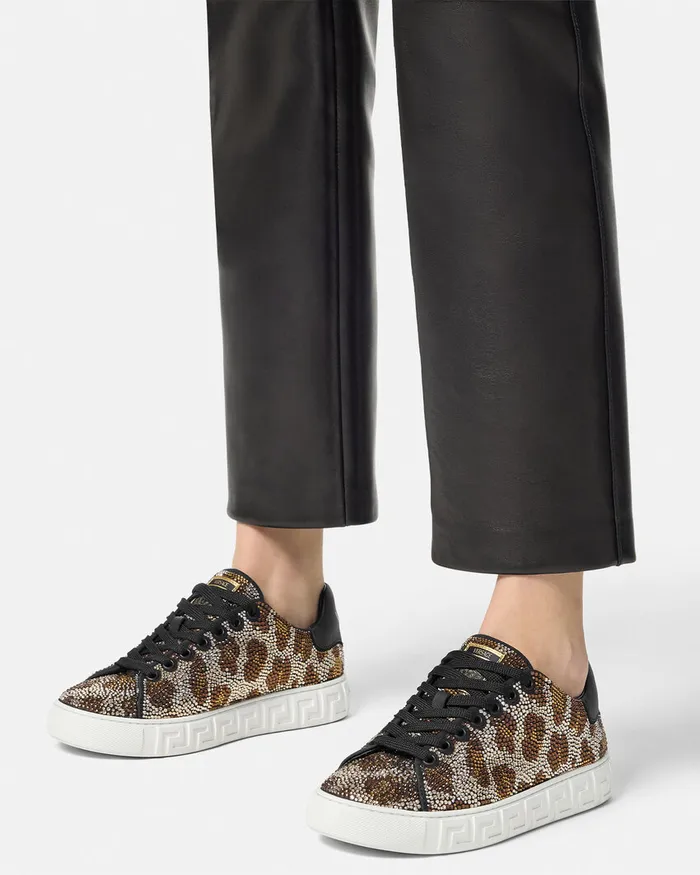 Versace Crystal Leopard Greca Sneakers Animalier Women Sneakers