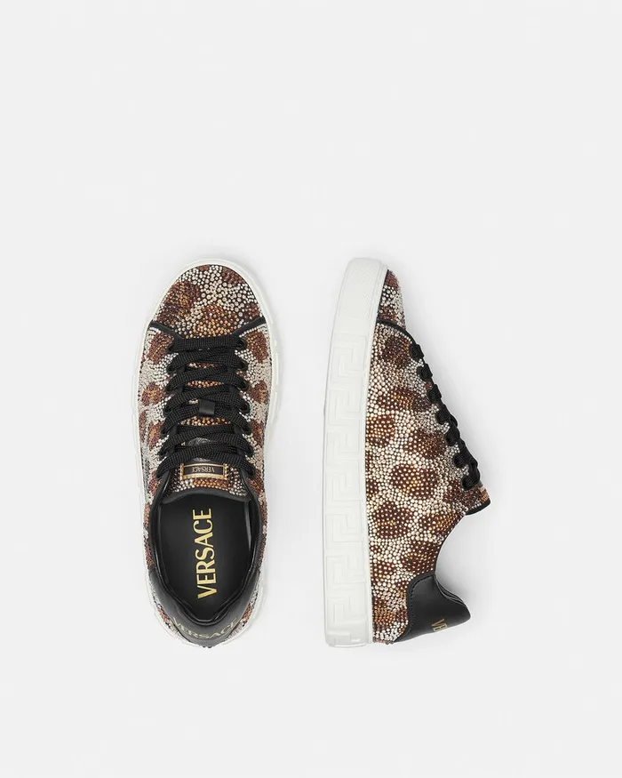 Versace Crystal Leopard Greca Sneakers Animalier Women Sneakers