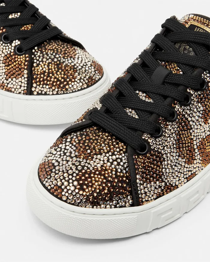 Versace Crystal Leopard Greca Sneakers Animalier Women Sneakers