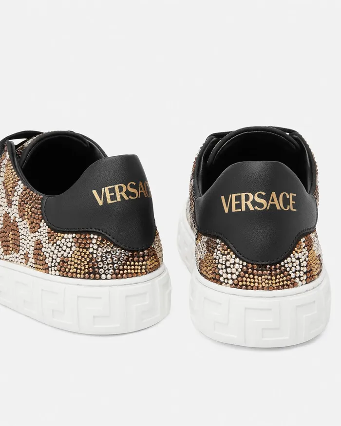 Versace Crystal Leopard Greca Sneakers Animalier Women Sneakers