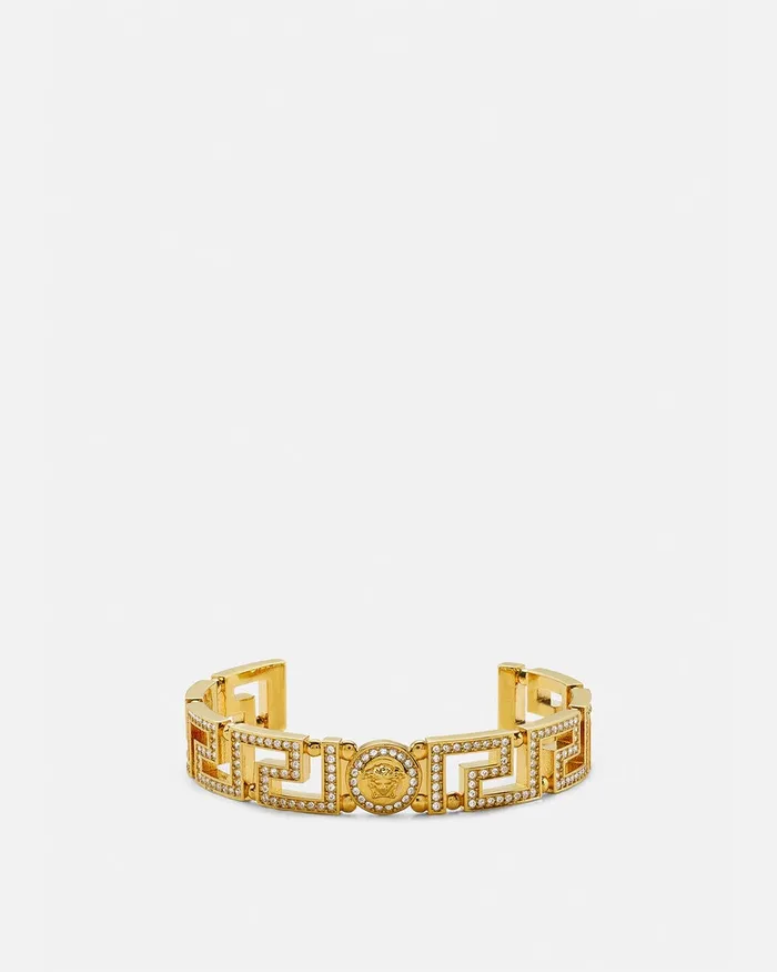 Versace Crystal Medusa Greca Cuff Bracelet Gold WomenMen Bracelets