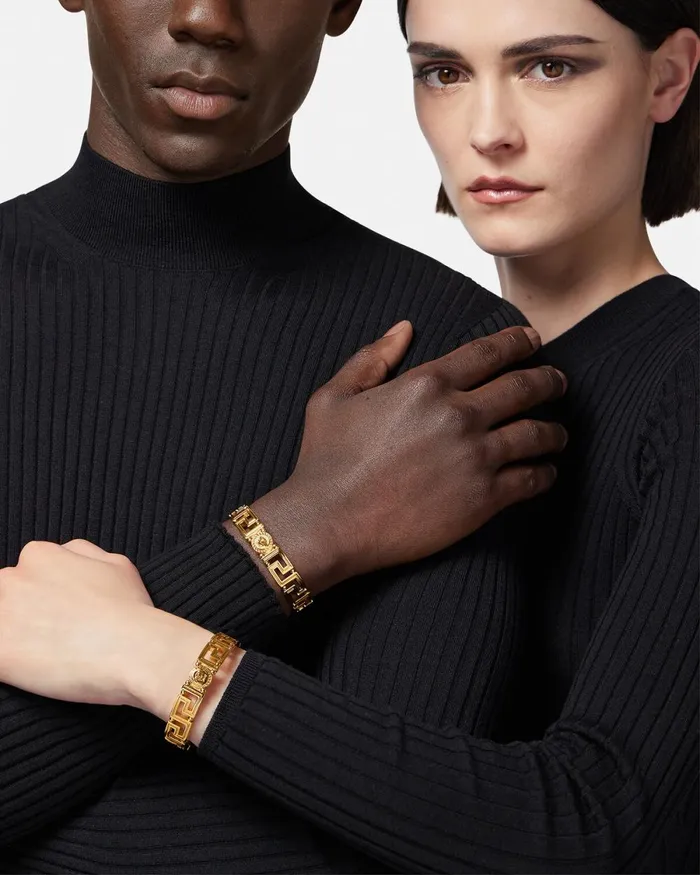 Versace Crystal Medusa Greca Cuff Bracelet Gold WomenMen Bracelets