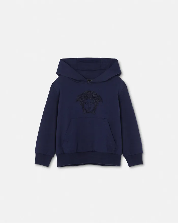 Versace Embroidered Medusa Baby Hoodie Blue Kids Knitwear and Sweatshirts