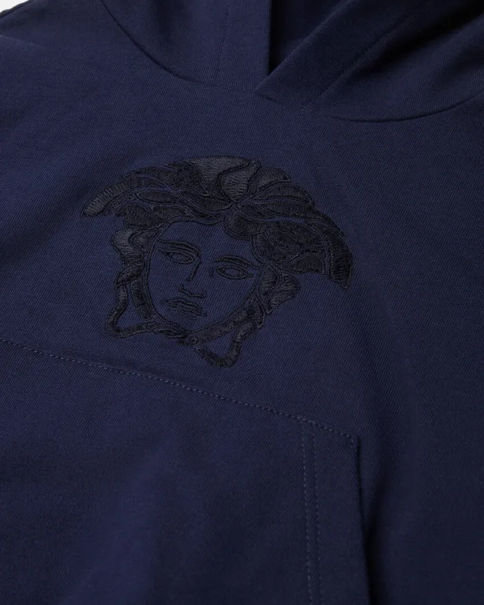 Versace Embroidered Medusa Baby Hoodie Blue Kids Knitwear and Sweatshirts