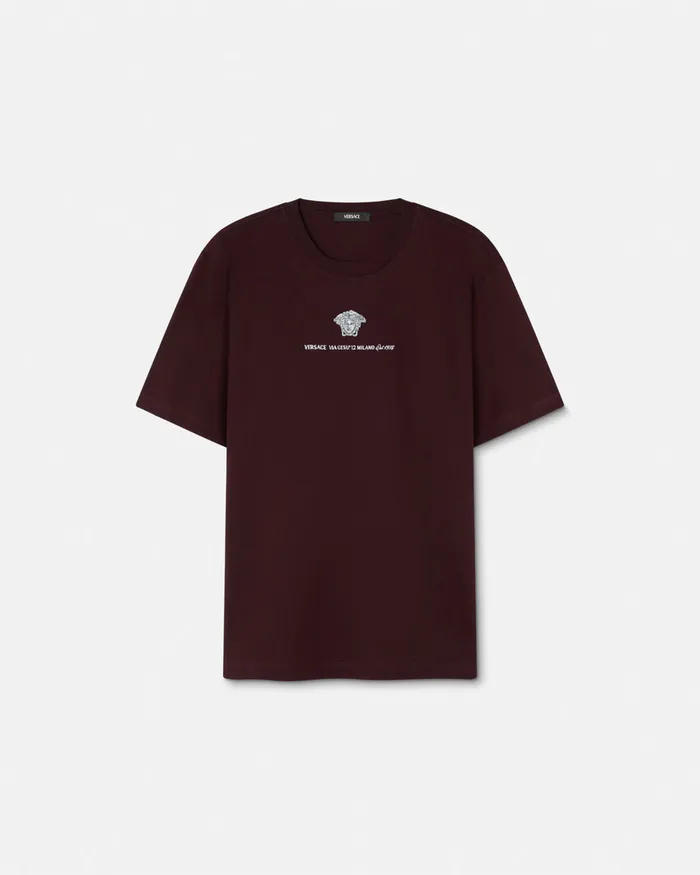 Versace Embroidered Medusa Milano TShirt Brown Men TShirts and Polos