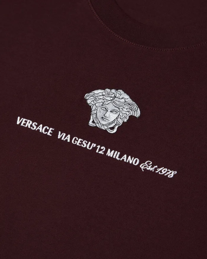 Versace Embroidered Medusa Milano TShirt Brown Men TShirts and Polos