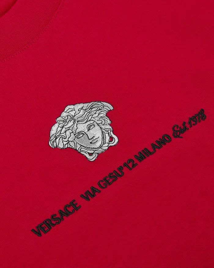 Versace Embroidered Medusa Milano TShirt Red Men TShirts and Polos
