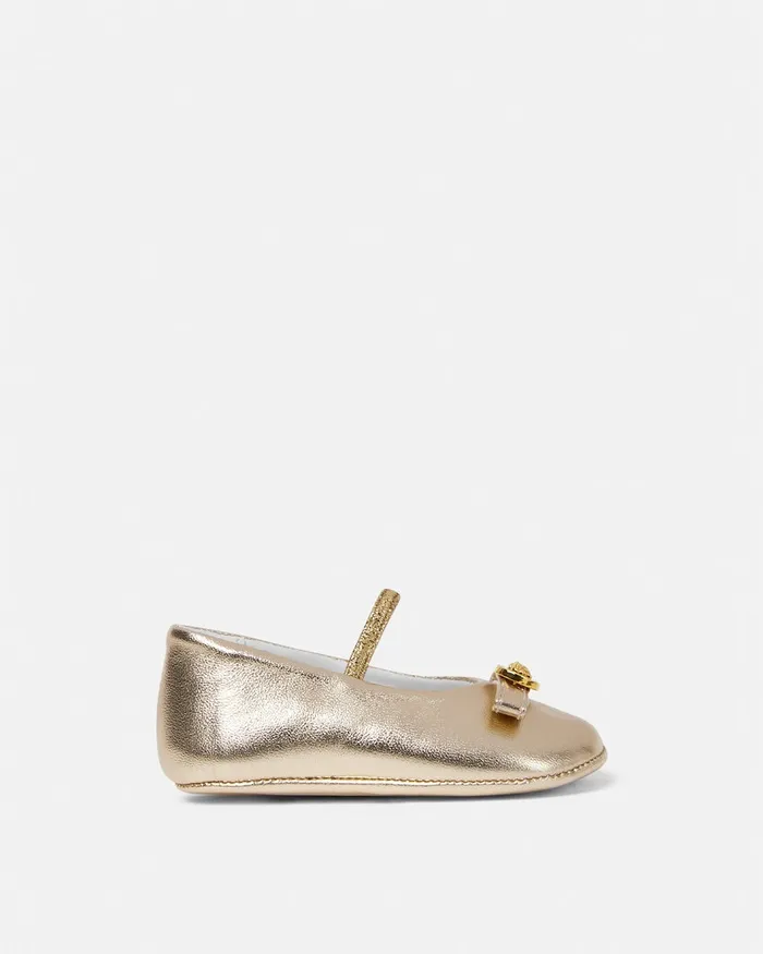 Versace Gianni Ribbon Baby Metallic Ballerinas Gold Kids Shoes and First Steps