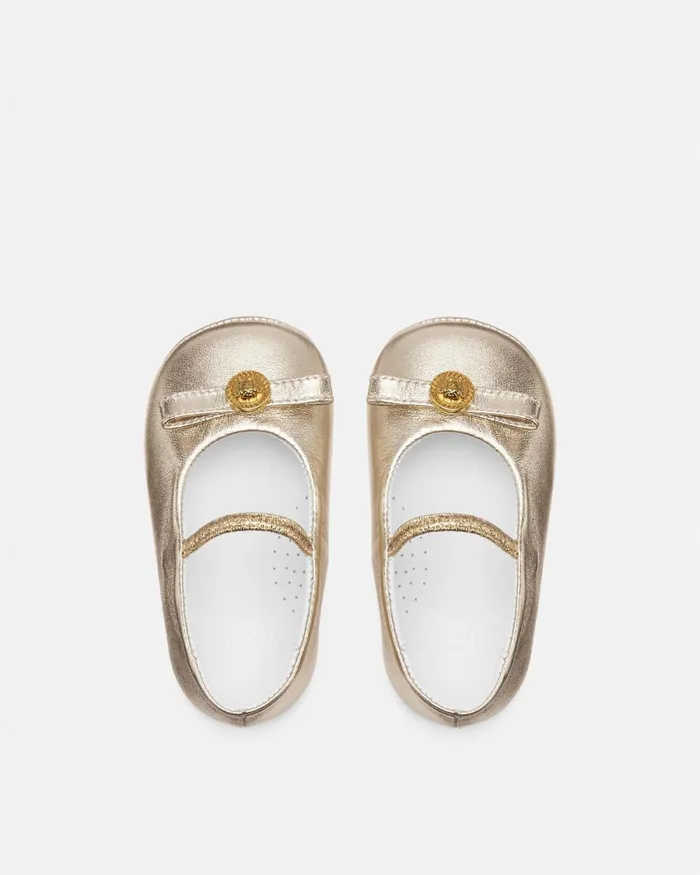 Versace Gianni Ribbon Baby Metallic Ballerinas Gold Kids Shoes and First Steps