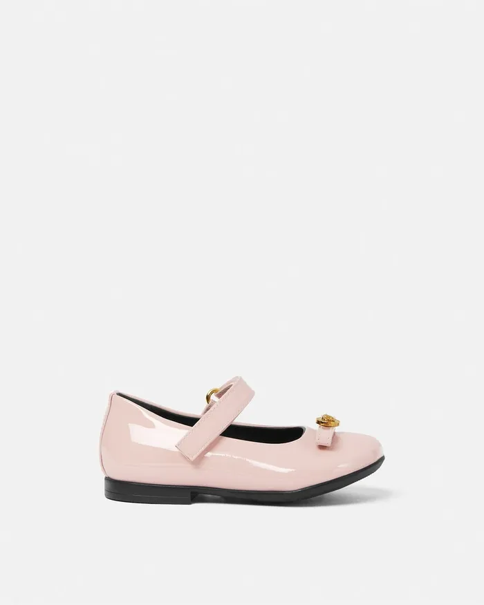 Versace Gianni Ribbon Patent Baby Ballerinas Light Pink Kids Shoes