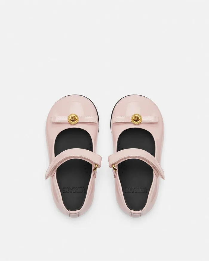Versace Gianni Ribbon Patent Baby Ballerinas Light Pink Kids Shoes