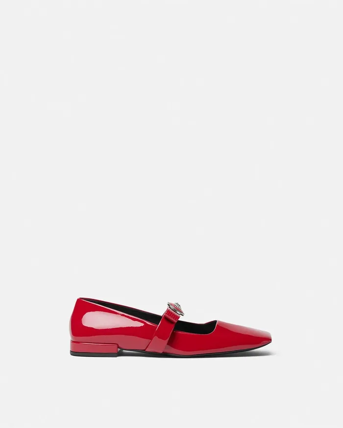 Versace Gianni Ribbon Patent Ballerinas Red Women Loafers and Flats