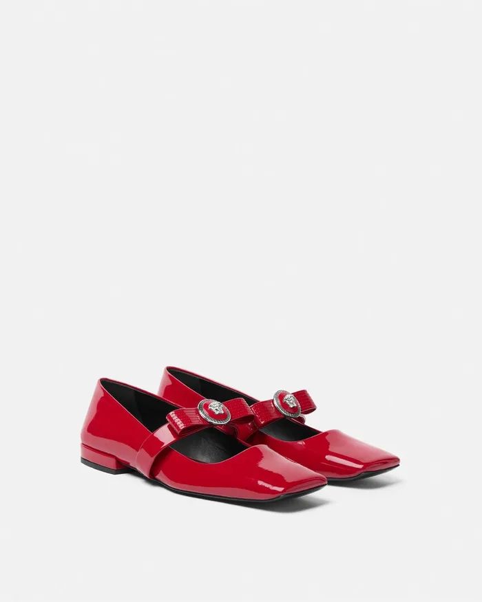 Versace Gianni Ribbon Patent Ballerinas Red Women Loafers and Flats