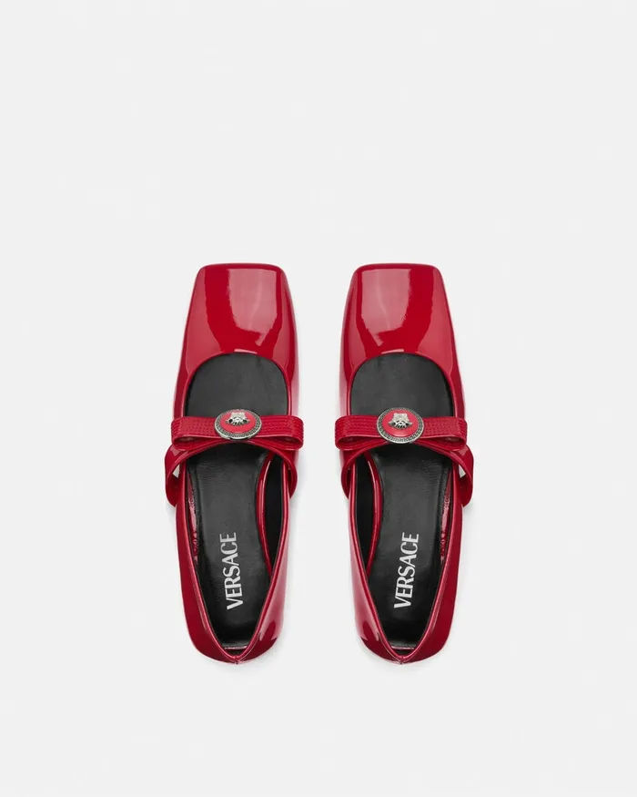 Versace Gianni Ribbon Patent Ballerinas Red Women Loafers and Flats