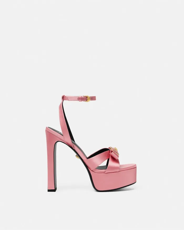 Versace Gianni Ribbon Satin Sandals 140 Mm Pink Women Platforms
