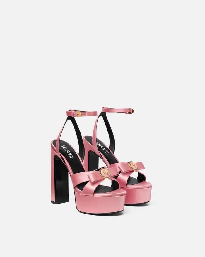 Versace Gianni Ribbon Satin Sandals 140 Mm Pink Women Platforms
