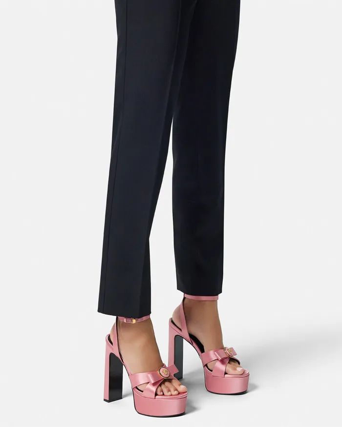 Versace Gianni Ribbon Satin Sandals 140 Mm Pink Women Platforms
