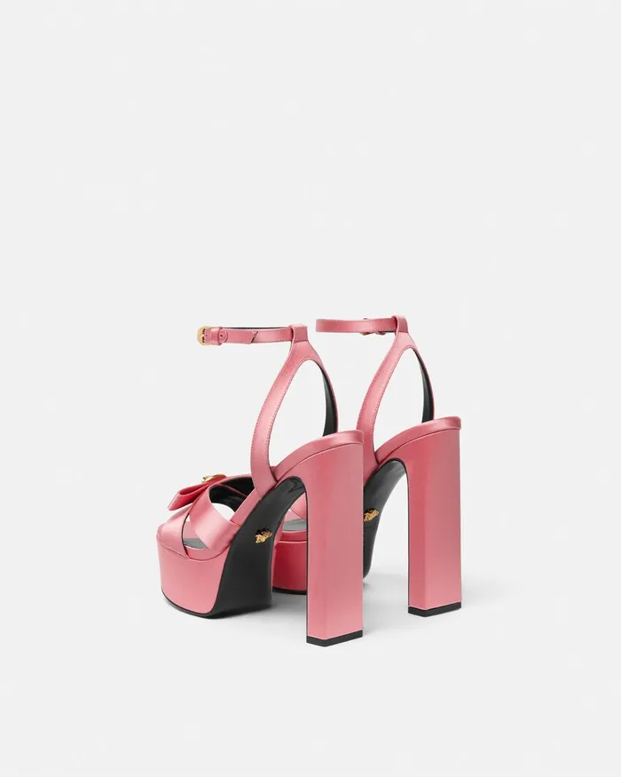 Versace Gianni Ribbon Satin Sandals 140 Mm Pink Women Platforms