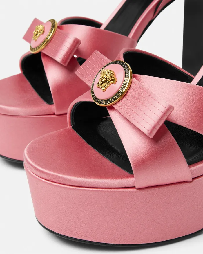 Versace Gianni Ribbon Satin Sandals 140 Mm Pink Women Platforms