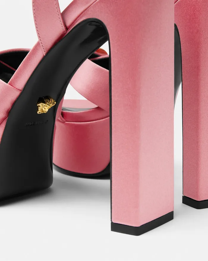Versace Gianni Ribbon Satin Sandals 140 Mm Pink Women Platforms