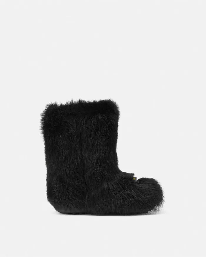 Versace Gianni Ribbon Shearling Boots Blackgold Women Boots