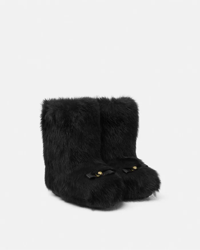 Versace Gianni Ribbon Shearling Boots Blackgold Women Boots