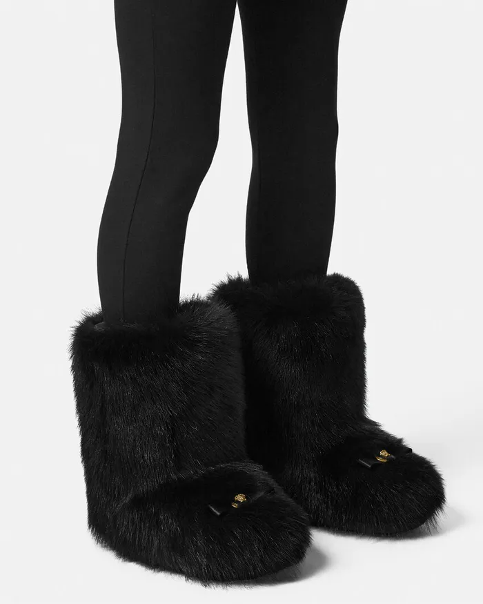 Versace Gianni Ribbon Shearling Boots Blackgold Women Boots