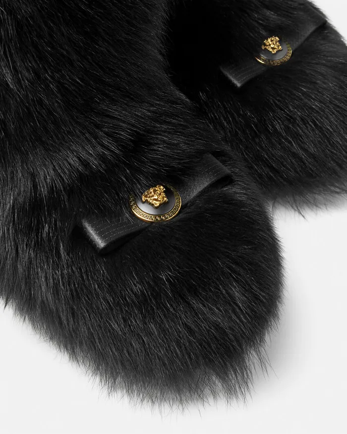 Versace Gianni Ribbon Shearling Boots Blackgold Women Boots