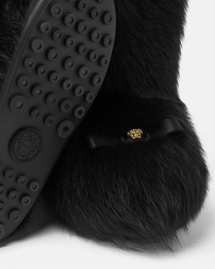 Versace Gianni Ribbon Shearling Boots Blackgold Women Boots