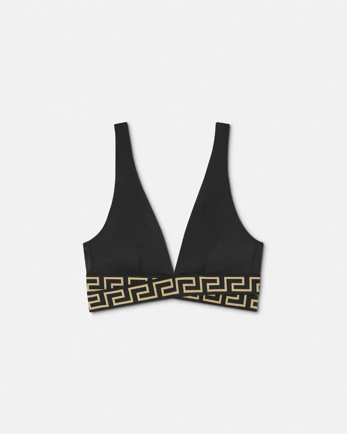 Versace Greca Border Triangle Bikini Top Black Women Swimwear