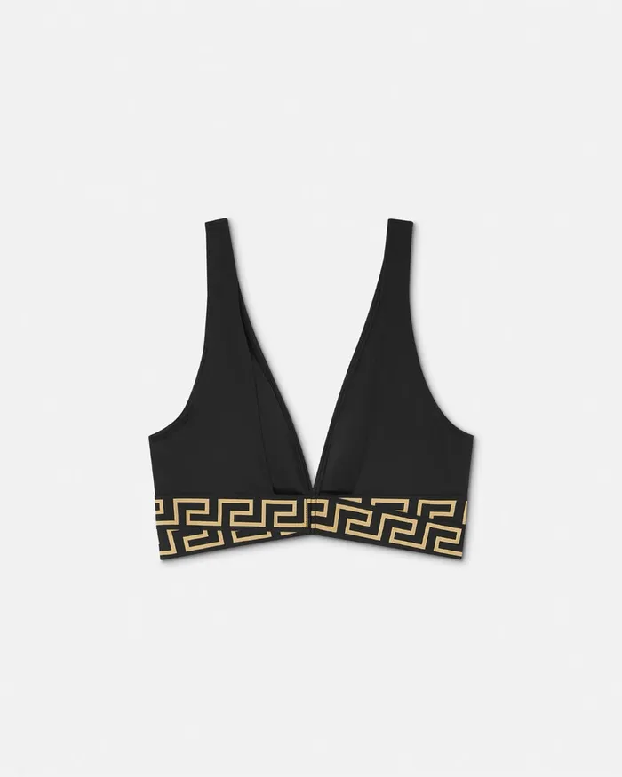 Versace Greca Border Triangle Bikini Top Black Women Swimwear