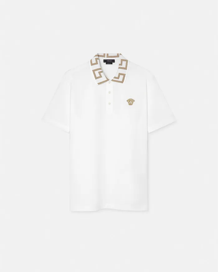 Versace Greca Polo Shirt White Men TShirts and Polos