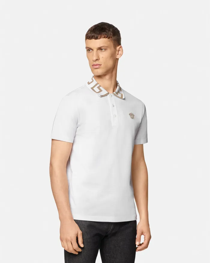 Versace Greca Polo Shirt White Men TShirts and Polos