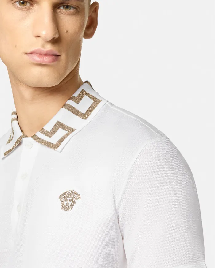 Versace Greca Polo Shirt White Men TShirts and Polos