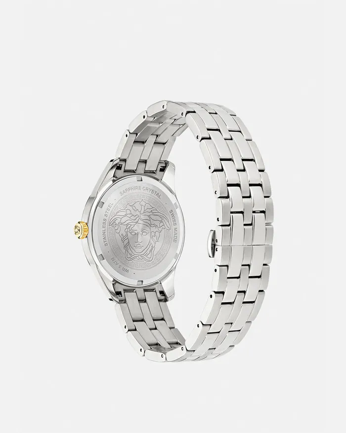 Versace Greca Time Gmt Watch Silver Men Watches