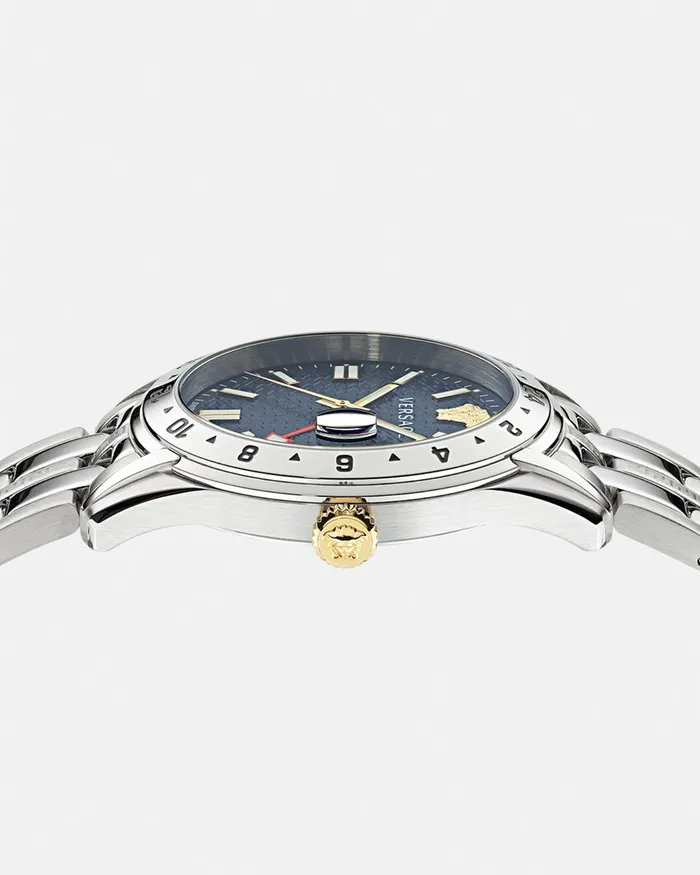 Versace Greca Time Gmt Watch Silver Men Watches
