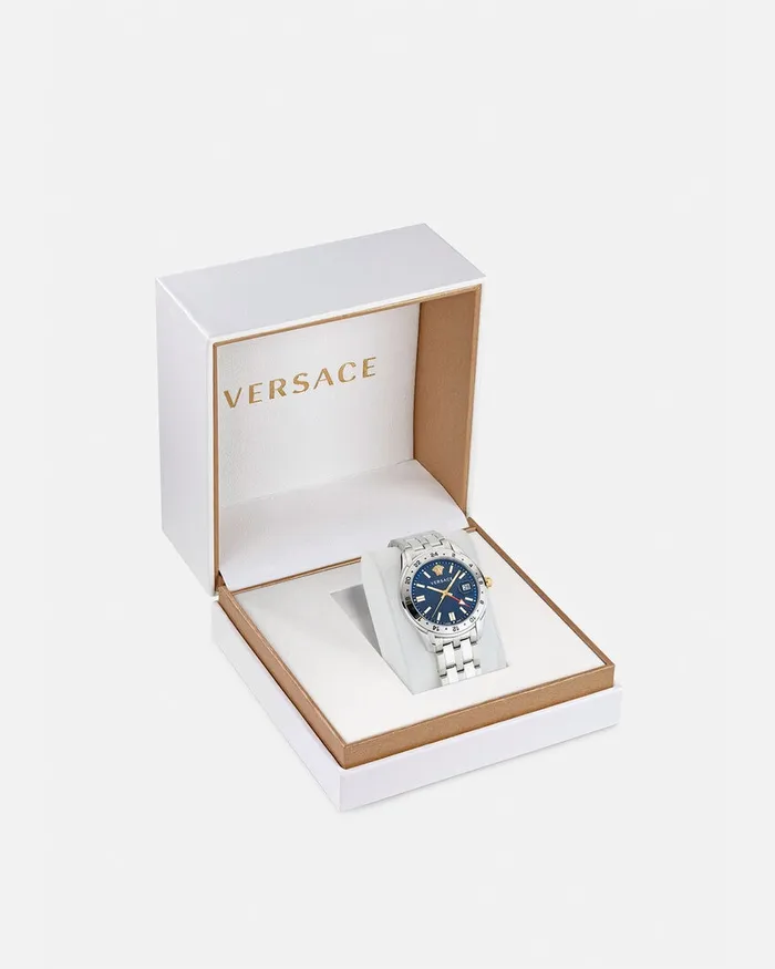 Versace Greca Time Gmt Watch Silver Men Watches