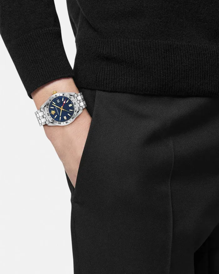Versace Greca Time Gmt Watch Silver Men Watches